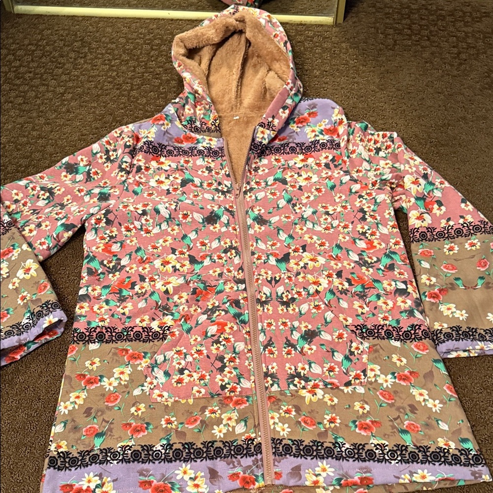 Floral Women’s Sherpa lined Jacket with Hood